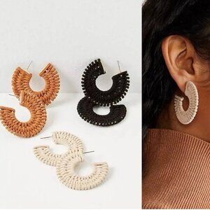 Free People See If I Care Sueded Leather Hoops  in Ivory NWT